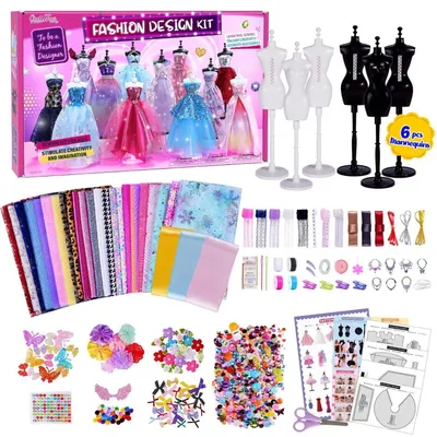 Immagine prodotto di Kit per creare abiti di moda, ideale per bambine, con 6 manichini, oltre 1000 pezzi, adatto a bambini dai 8 anni in su