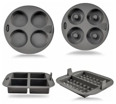 Produktbild von Silikon-Backformen – Set mit 4 Teilen – für Heißluftfritteuse – Donuts, Waffeln, Brownies und Muffins