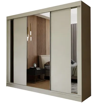 Produktbild von 240 cm Kleiderschrank Gabo mit Spiegel inklusive 3 Schiebetüren Schwebetürenschrank (Farbe: kaschmir)