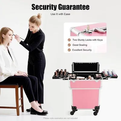 Productafbeelding van Cosmetica koffer - Make-up trolley - Professioneel gebruik - Afsluitbaar en robuust - 34 x 24 x 47 cm - Roze