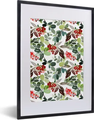 Produktbild von MuchoWow® Gerahmtes Poster Beeren - Aquarell - Rot 30x40 cm - Poster mit Schwarzem Bilderrahmen Wandposter Rahmen Foto Bilder - Wandposter Schlafzimmer