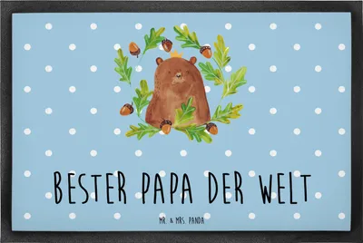 Produktbild von Mr. & Mrs. Panda Fussmatte Bär König 60 x 90 cm - Blau Pastell - Geschenk, Daddy, Bodenvorleger, Schmutzfangmatte, Vater, fußmatte, Gummimatte, Eingangsteppich, Papa