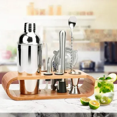 Produktbild von Cocktail Set aus Edelstahl mit Ständer Premium Edelstahl Bar Cocktailset 10-teiliges Barkeeper Kit Geschenk Frauen Männer