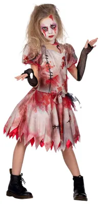 Image de Robe d'Halloween pour poupée, avec des taches de sang, taille : 116