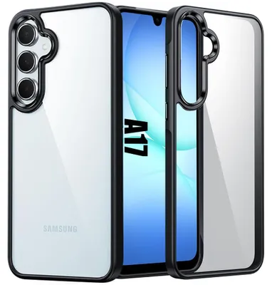 Image de Coque pour Samsung Galaxy A17 4G/5G, Protection Antichoc Silicone Noir avec Dos Transparent en PC