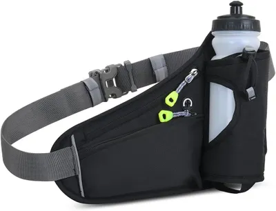 Produktbild von Laufgürtel mit 2 Trinkflaschen à 190 ml und verstellbarem Gurt für Sport, Wandern und Radfahren – Trinkgürtel – Laufgürtel