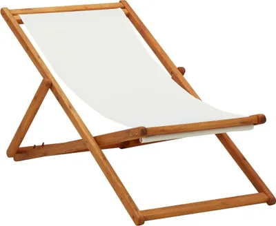 Immagine prodotto di The Living Store Sedia da spiaggia pieghevole in legno di eucalipto e tessuto bianco crema