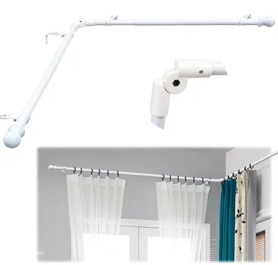 Image de Barres de rideaux en forme de L pour fenêtres, de 80 cm à 350 cm, de couleur blanche, diamètre de 2,5 cm