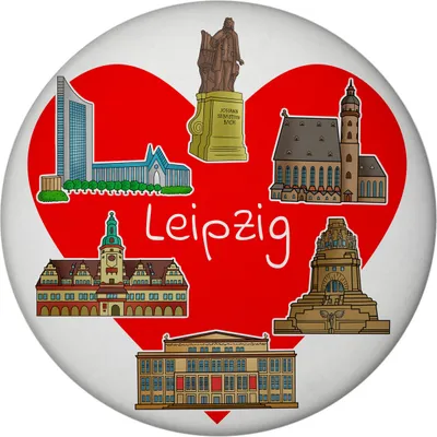 Produktbild von Leipziger Wahrzeichen Comic Souvenir Magnet mit Flaschenöffner mit Herz