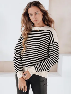 Produktbild von Dstreet Klassischer Pullover für Frauen Elvara weiß und Schwarz S/M