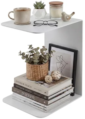 Image de Table d'appoint Selby – Table en métal en forme de C | Couleur : Blanc | Dimensions : 28 x 38 x 48 cm