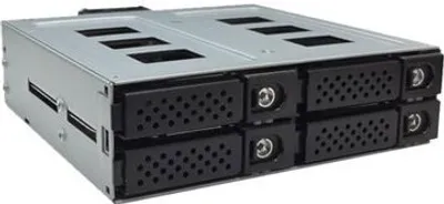 Immagine prodotto di JOUJYE JJ-N-49SS-T Backplane per 4 HDD/SSD SATA/SAS da 2,5 pollici da 6,4 cm fino a 12Gbps Alloggiamento in alluminio nero incl. 2 ventole da 4 cm