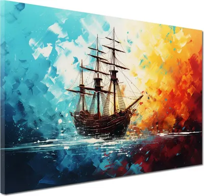 Produktbild von Abstrakt Segelschiff Wandbild Leinwandbild Dekoration Kunst XL: 120x80x2cm