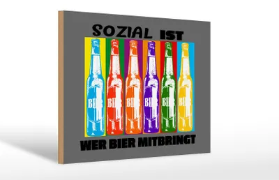 Produktbild von Holzschild Alkohol 30x20cm sozial ist wer Bier mitbringt