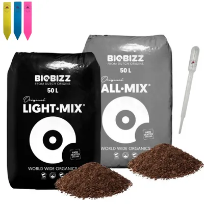 Produktbild von Biobizz Lightmix 50L & Biobizz Allmix 50L im Set – 100L PremiumErde für optimales Pflanzenwachstum – Organische All Mix & Light Mix Erde Anzucht