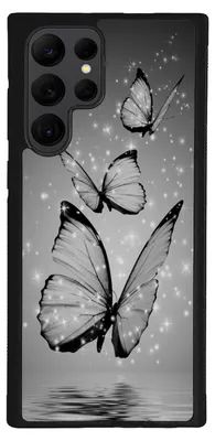 Produktbild von TPU Silikon Hülle für Samsung Galaxy S23 ULTRA Handy Cover Case Schutzhülle Handyhülle Bumper MOTIV 8 Schmetterling Grau