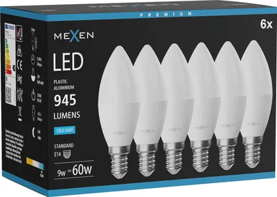 Produktbild von Mexen Nova 6x LED-Glühbirne E14, C37, 9W, Kalt - 6500K, 945 lm - L102-E14-0965-01x06