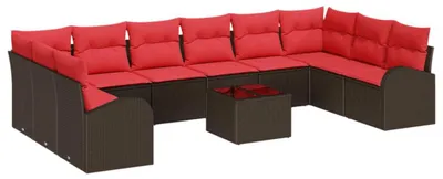 Produktbild von vidaXL Gartensofa-set 11 stk. Braun und Rot Poly-Rattan