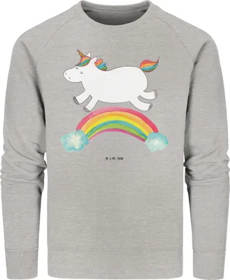 Produktbild von Mr. & Mrs. Panda Baumwoll Pullover Einhorn Regenbogen Größe XXL - Heather Grey - Geschenk, Pulli, Erwachsenwerden, Unicorn, Glitzer, Einhornpower, Sweater, Sweatshirt