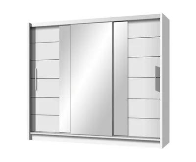 Produktbild von Schwebetürenschrank LISSABON II 203 cm mit Spiegel – Kleiderschrank modern, großer Schrank Schlafzimmer (Weiss)