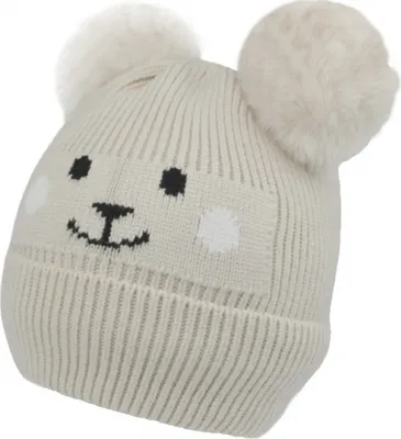 Productafbeelding van Dubbele wintermuts met pluizige pompons, Baby Nellys - beige, maat 46-50 cm