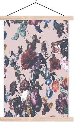 Produktbild von MuchoWow® Textilposter Blumen - Muster - Vintage 40x60 cm mit holzfarbenen Rahmen - Poster