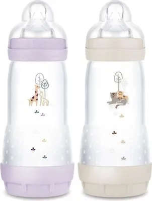 Produktbild von MAM Easy Start Anti-Colic Babyflasche, 320 ml, Sauger Größe 3, Lila + Sand, 2er Pack