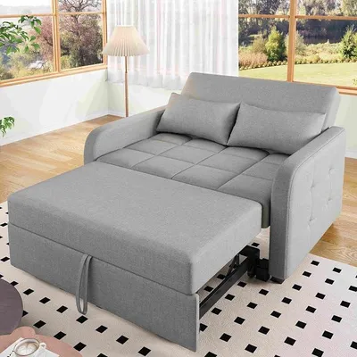 Imagen del producto de Sofá-cama plegable multifuncional, con respaldo ajustable. Ideal para apartamentos pequeños y residencias estudiantiles. Sofá-cama gris de 180x127 cm