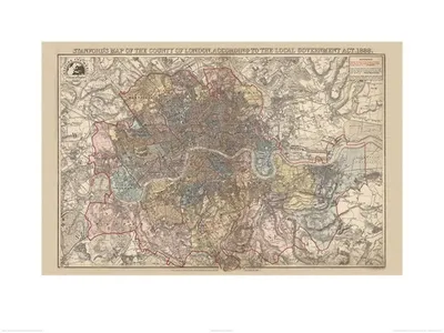 Zdjęcie produktu dla Kunstdruck Stanfords – Mapa hrabstwa Londyn, 1888 r., 60 x 80 cm