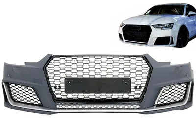 Image de Pare-chocs avant pour Audi A4 B9 8W, modèles 2016-2018, style RS4, avec grille en nid d'abeille et spoiler avant.