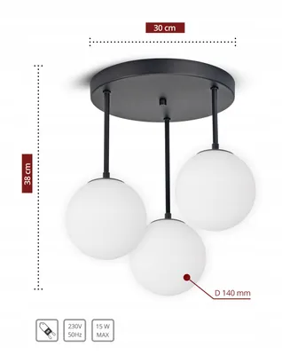 Obrázek produktu pro Luxolar Led stropní světlo - Závěsné svítidlo 3 světla černé 15W, G9 - Závěsné svítidlo do obývacího pokoje, bílé skleněné koule