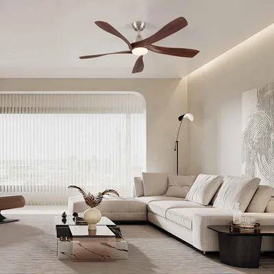 Immagine prodotto di Ventilatore da soffitto AIORBER con luce e telecomando, ventilatore da 132 cm con luce dimmerabile, 5 pale in legno, silenzioso, ideale per soggiorno e camera da letto, color noce