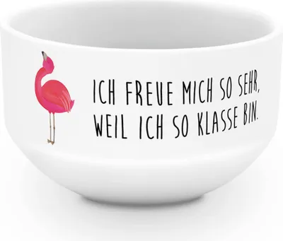 Produktbild von Mr. & Mrs. Panda Schüssel Flamingo Stolz - Weiß - Geschenk, Freundin, frühstücksbowl, Beste, Müslischale, Schwester, salatschälchen, Rosa, schälchen, joghurtbowl