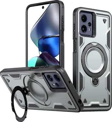 Produktbild von Dual Layer Hülle für Motorola Moto G13/G23/G53 mit Ring Ständer Magnetisch Stoßfest Handyhülle Grau