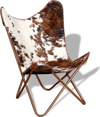 Image de Fauteuil Butterfly brun et blanc Véritable peau de vache