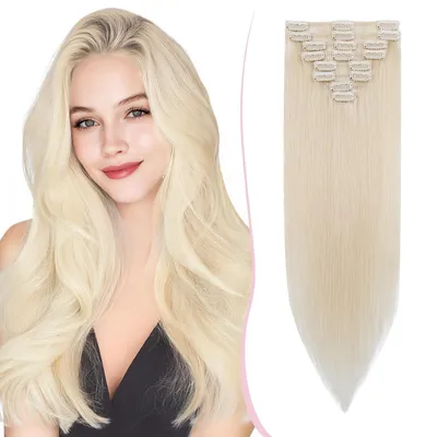 Produktbild von Clip in Extensions Echthaar Glatt 50cm 8 Stück 75g 70#Blond Weiß
