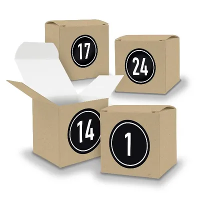 Produktbild von Adventskalender zum Füllen 24x Würfel 6,5cm BRAUN + Sticker V05 Z08