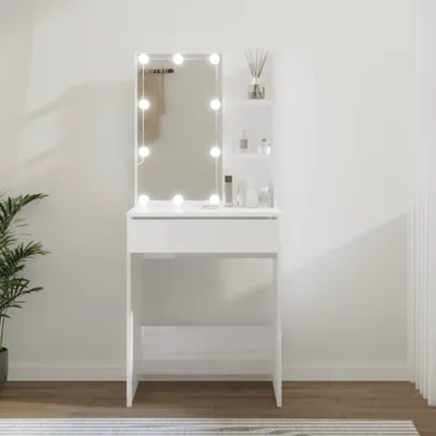 Produktbild von vidaXL Toaletní stolek s LED diodami ve vysokém lesku bílý 60x40x140 cm