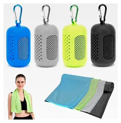 Produktbild von Kühlendes Handtuch, 4 Stück, Schnelltrocknendes Sporthandtuch mit Tragbaren Silikonhüllen, Kühltücher für Fitness und Outdoor-Sport (30 x 90 cm, 4 Farben)