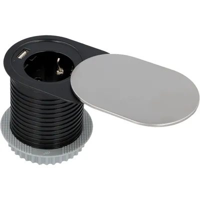 Produktbild von UNITEC Einbautischsteckdose Schuko+USB Stahld