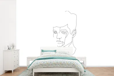 Produktbild von MuchoWow® Fototapete für Wohnzimmer oder Schlafzimmer Wandtapete Vinyl Motivtapete Kopf - Strichzeichnung - Mann - 600x400 cm - Vinyltapeten