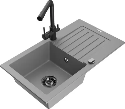 Produktbild von Mexen Pablo 1 Becken-Granitspüle mit Abtropffläche und Mischbatterie Duero, Grau - 6510-71-671600-70-B