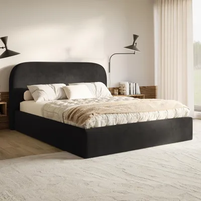 Produktbild von MOTIVENA Mono Polsterbett 160x200 mit Bettkasten, Holz Lattenrost, Bett 160x200 Schwarz Samt (Amor 22)