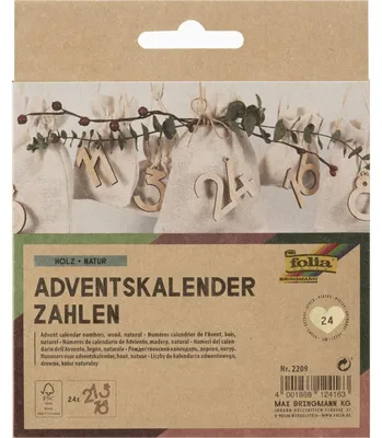 Produktbild von folia 2209 Adventskalender-Holzzahlen natur