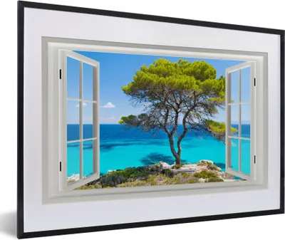 Produktbild von MuchoWow® MuchoWow® Gerahmtes Poster Aussicht - Wasser - Baum 60x40 cm - Poster mit zchwarzem Bilderrahmen - Schlafzimmer - Plakat in Rahmen - Drucken