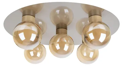 Produktbild von Deckenleuchten - 5er Deckenleuchte "DONIKA" Ø: 43 cm, Deckenlampe im Design Style, aus Metall und Glas in stahl-blank, 16,5 cm hoch, Ø 43 cm, G9-Fassung