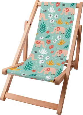 Produktbild von Dreamroots Kinder Liegestuhl klappbar Holz,bis zu 130 kg, Sonnenliege klappbar mit 3-stufiger Neigungsregulierung der Rückenlehne, Elephant Morning