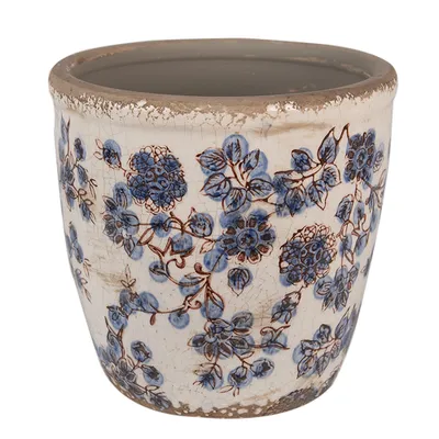 Zdjęcie produktu dla Clayre & Eef Doniczka Ø 17x16 cm Beżowo-niebieskie ceramiczne kwiaty