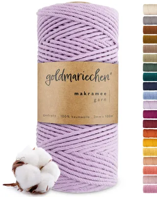 Produktbild von Makramee Garn (Lavendel) 3mm x 100m - 100% Baumwolle - Makrameegarn Baumwollgarn für DIY-Handwerk wie Halskette, Armband, Schlüsselanhänger