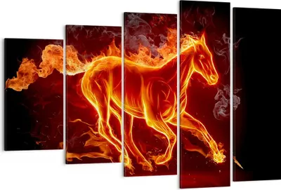 Produktbild von Bild auf Leinwand - Leinwandbild - Pferd Illustration Flammen - 150x100cm - Wand Bild - Wanddeko - Leinwanddruck - Bilder - Kunstdruck - Wanddekoration - Leinwand bilder - Wandkunst - EG150x100-0203